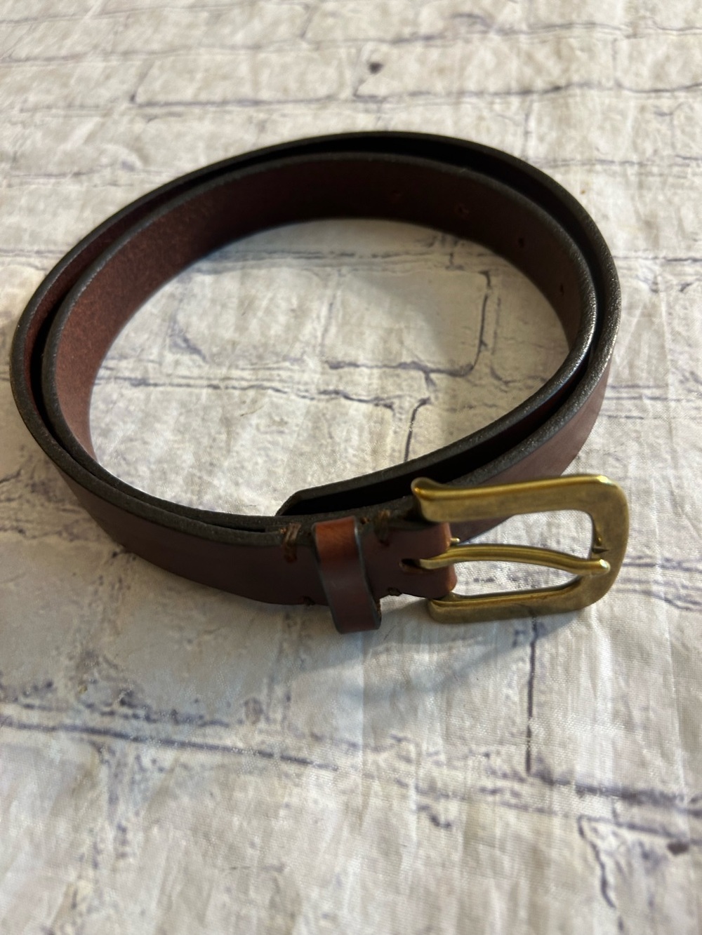 EDDIE BAUER GENUINE ITALIAN LEATHER BROWN REDDISH SOLID BRASS TAIWAN BUCKLE BELT